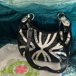 Charm and luck black and silver patent leather with crystals